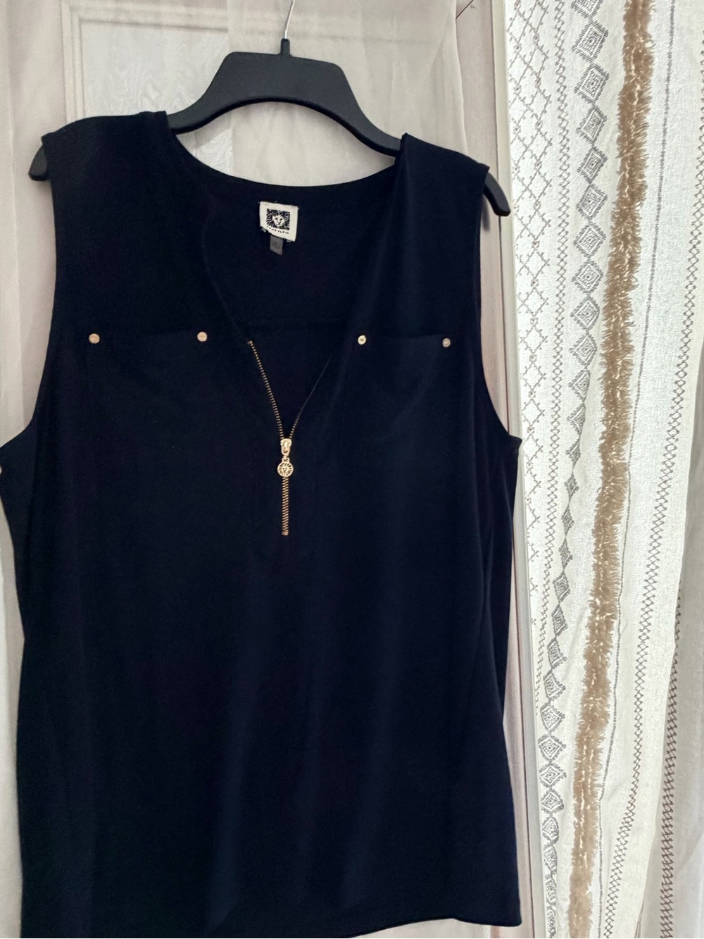 Anne Klein Navy Sleeveless Zip-Neck Women's Top
